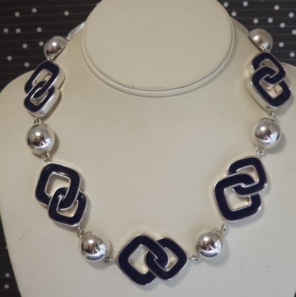 Liz Claiborne Silver Tone Blue Enamel Necklace & Bracelet Set - Picture 7 of 7